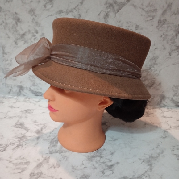 100%Wool Hat Brown With Bow - Picture 3 of 10